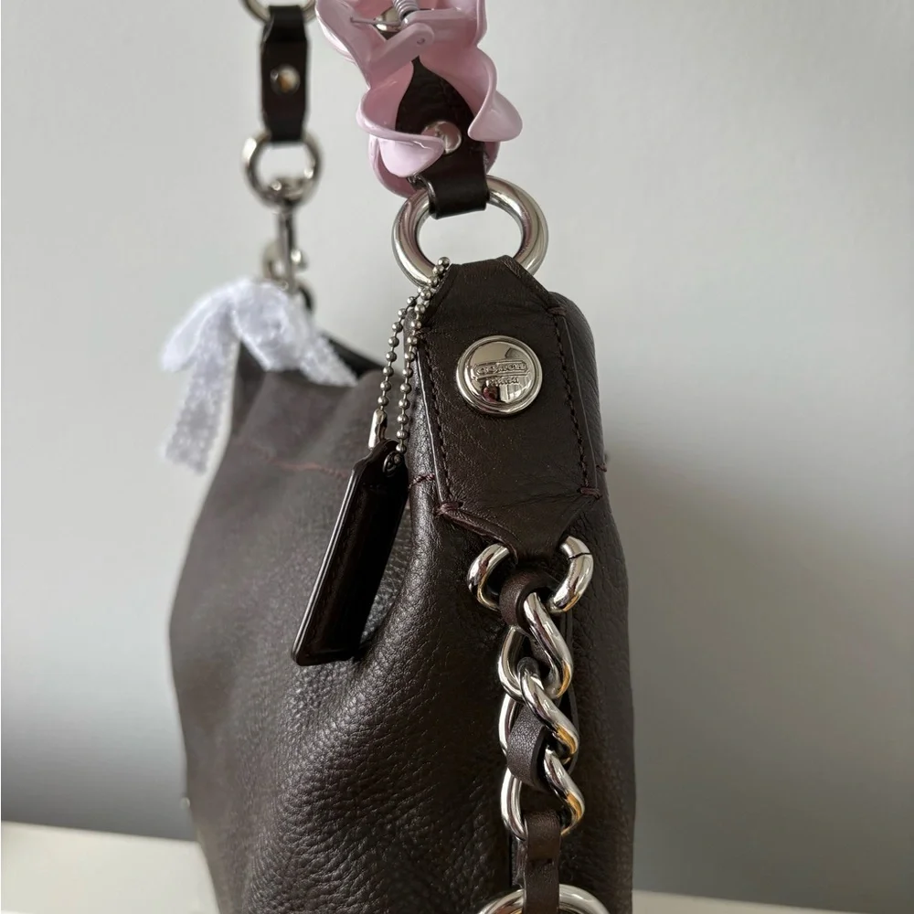 SOLD Coach Carly Dark Brown Pebbled Leather Shoulder Bag - Picture 4 of 6